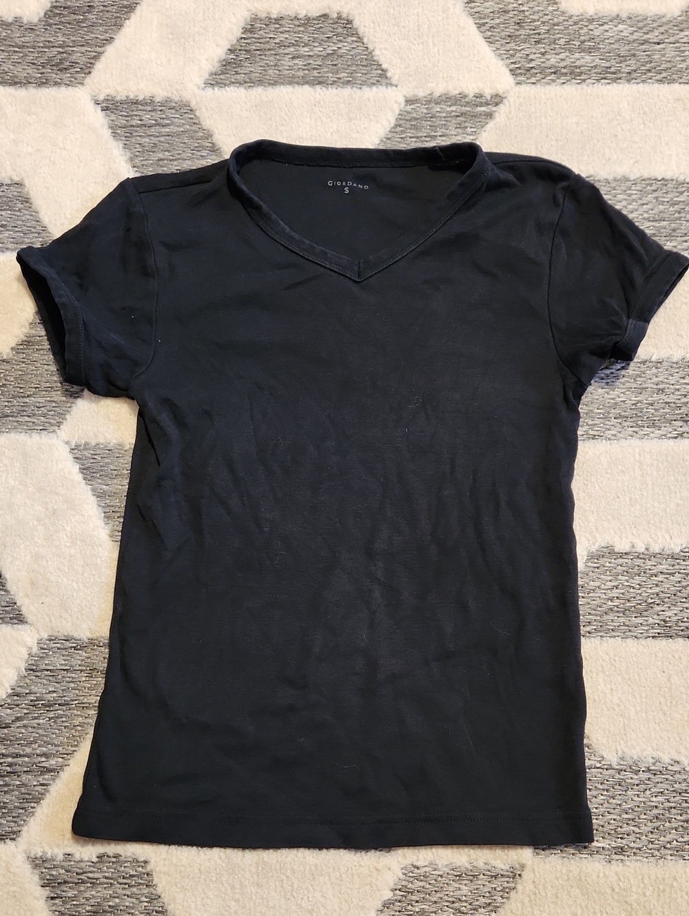 Giordano Black V-Neck Short Sleeve Tee for Women